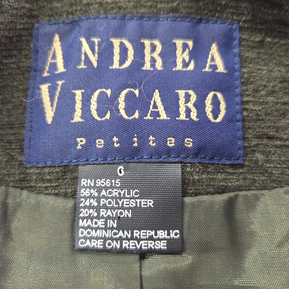 Andrea Viccaro Blazer Women 6P‎ Olive Green Chenille Textured Two Button Lined - Picture 6 of 11